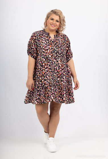 Wholesaler World Fashion - GT ruffle tunic dress with gold and 3/4 sleeves - Printed