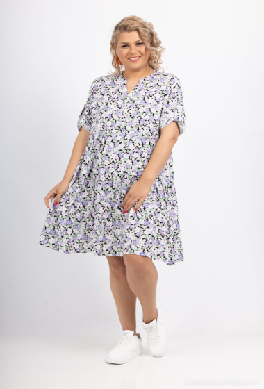 Wholesaler World Fashion - GT ruffled tunic dress with 3/4 sleeves - Flower print