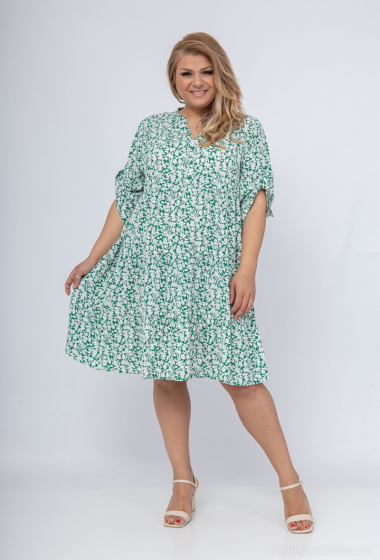 Wholesaler World Fashion - GT ruffled tunic dress with 3/4 sleeves - Small flower print