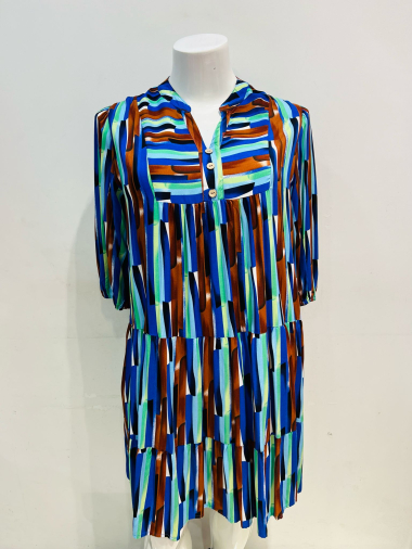 Wholesaler World Fashion - GT ruffle tunic dress 3/4 sleeves - Printed