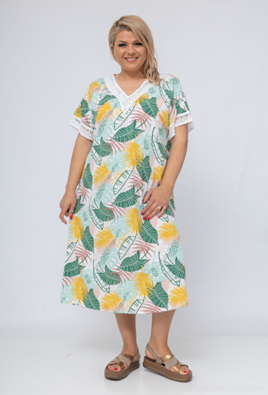 Wholesaler World Fashion - Short-sleeved GT lace ruffle dress - Tropical print