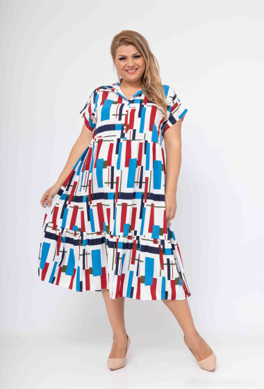 Wholesaler World Fashion - Short-sleeved GT ruffle dress - Geometric print