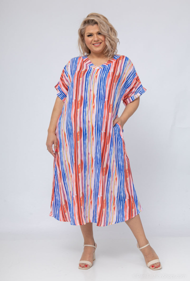 Wholesaler World Fashion - Short-sleeved GT ruffle dress - Stripe print