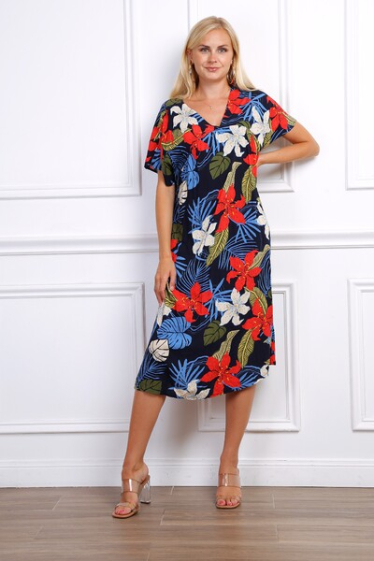 Wholesaler World Fashion - Short-sleeved GT ruffle dress - Tropical print