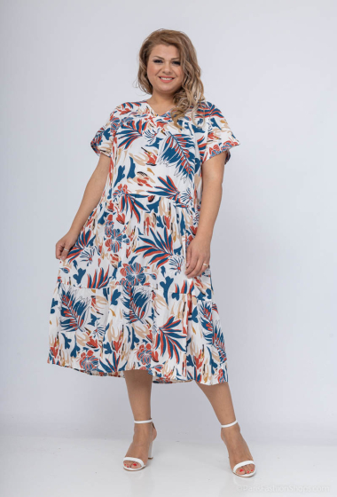 Wholesaler World Fashion - Short-sleeved GT ruffle dress - Tropical print