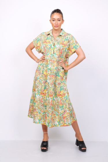 Wholesaler World Fashion - Short-sleeved GT ruffle dress - Printed