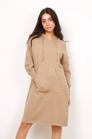 Wholesaler World Fashion - Thick GT sweatshirt dress with kangaroo pocket