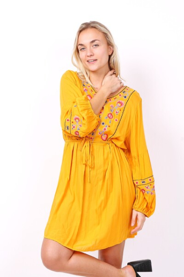 Wholesaler World Fashion - Flowy & casual tunic GT long sleeves - Embroidered
