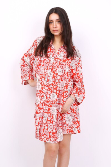 Wholesaler World Fashion - Flowy & casual GT shirt dress with 3/4 sleeves - Printed