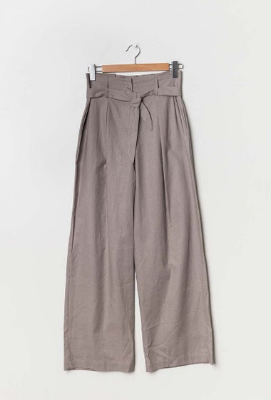Grossiste YOURS Paris - Pantalon large en lin avec ceinture