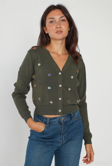 Wholesaler Yu&Me - Sweater cardigan with faux gems
