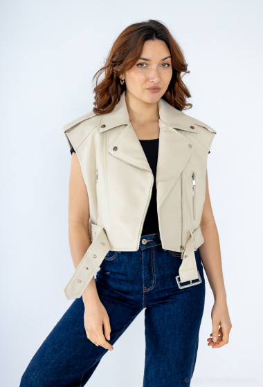 Wholesaler Yu&Me - Short sleeveless faux leather jacket
