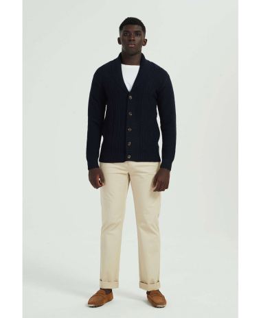 Wholesaler Yves Enzo - Cardigan cable knit jumper - Navy