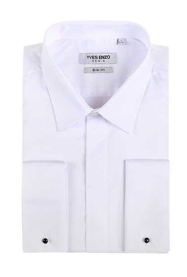Camisa blanca satén slim fit popelina de algodón puños mosqueteros