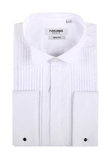 Wholesaler Yves Enzo - White plastron shirt slim fit wing collar & musketeer cuffs