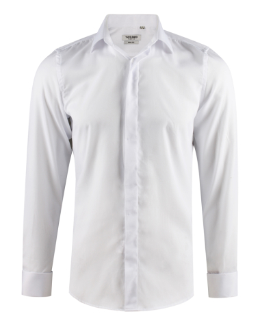 Wholesaler Yves Enzo - White slim fit cotton poplin shirt with French cuffs