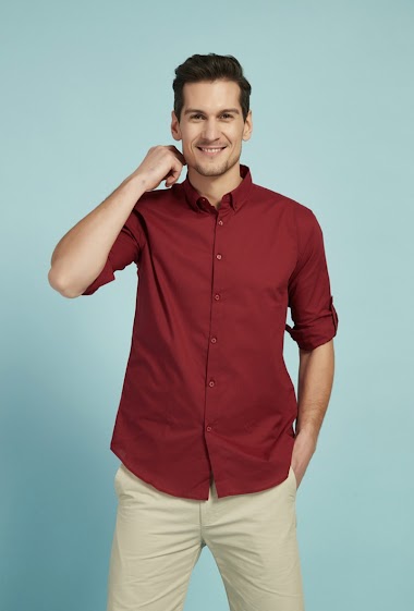 Großhändler Yves Enzo - Bordeaux rot hemd baumwoll schnitt komfort