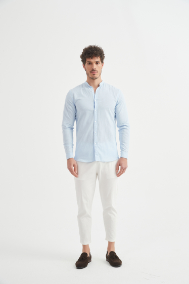 Wholesaler Yves Enzo - Mao collar shirt in fitted linen