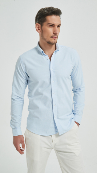 Mayorista Yves Enzo - Camisa azul en 100% algodón royal oxford