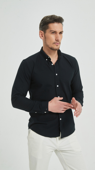 Großhändler Yves Enzo - Schwarzes Hemd aus 100 % Royal Oxford-Baumwolle