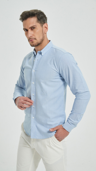 Großhändler Yves Enzo - Blaues Hemd aus 100 % Royal Oxford-Baumwolle