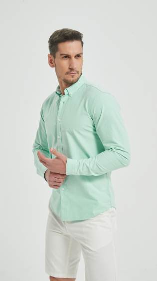 Wholesaler Yves Enzo - Green shirt in 100% cotton oxford royal collection