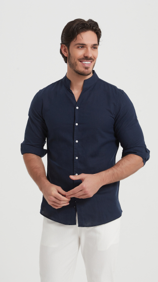 Wholesaler Yves Enzo - Slim-fit linen shirt with shawl collar