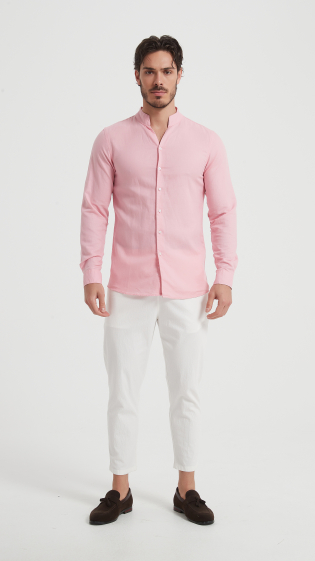 Wholesaler Yves Enzo - Slim-fit linen shirt with shawl collar