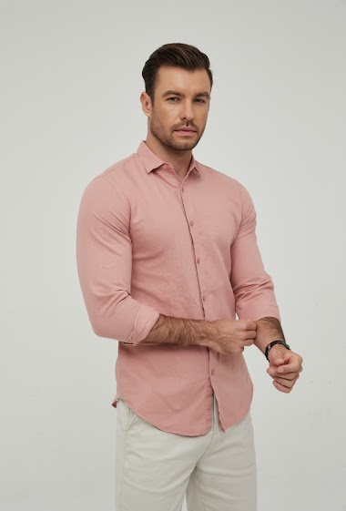Grossiste Yves Enzo - Chemise lin vieux rose lin coupe confort - LEO