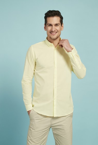Wholesaler Yves Enzo - Cotton veil yellow shirt adjusted fit