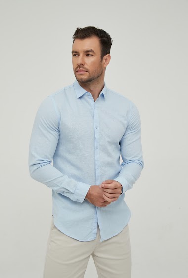 Großhändler Yves Enzo - Hemd leinen himmelblau komfort fit - LEO