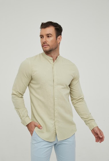 Grossiste Yves Enzo - Chemise lin col mao jaune coupe confort - MARCUS