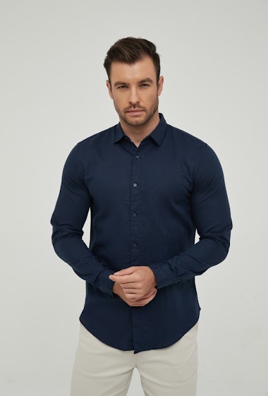 Wholesalers Yves Enzo - Navy linen shirt comfort fit - LEO