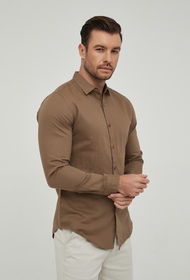 Großhändler Yves Enzo - Hemd leinen braun komfort fit - LEO