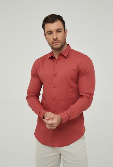 Wholesaler Yves Enzo - Brick red linen shirt comfort fit - LEO