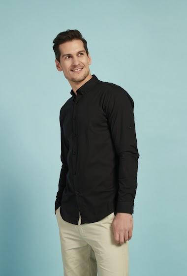 Wholesaler Yves Enzo - Cotton veil black shirt adjusted fit