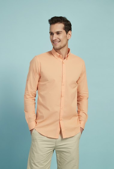 Wholesaler Yves Enzo - Cotton veil orange shirt adjusted fit