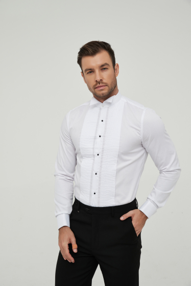 Wholesaler Yves Enzo - Slim fit bib shirt with prestige buttons, wing collar