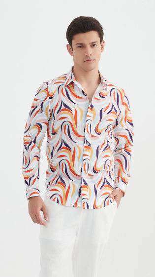Großhändler Yves Enzo - Stretch-Shirt "PREMIUM" mit Slim-Fit-Muster