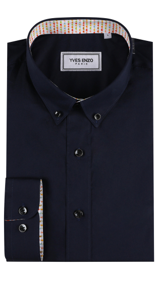 Wholesaler Yves Enzo - "PREMIUM" plain stretch shirt with collar and fitted cut pattern