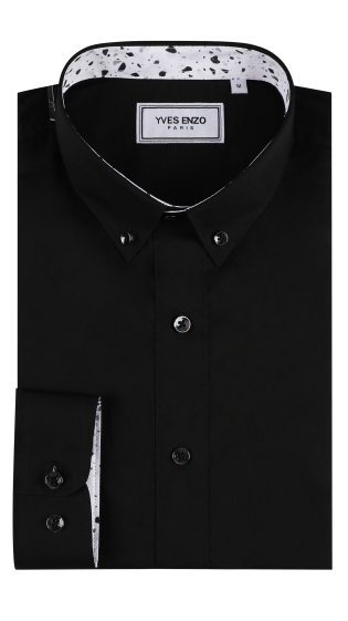 Großhändler Yves Enzo - Unifarbenes Stretch-Hemd "PREMIUM" mit Kragen und Slim-Fit-Muster