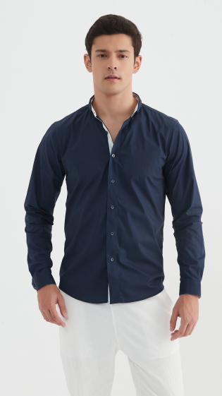 Wholesaler Yves Enzo - Plain stretch "PREMIUM" shirt with fitted pattern interior