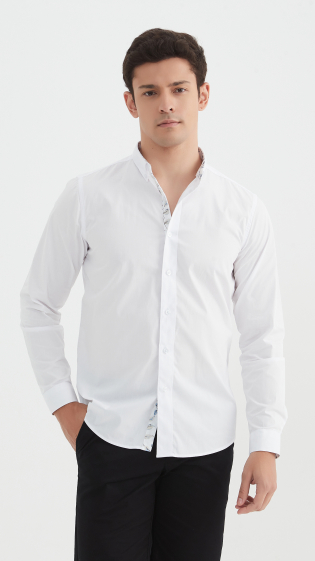 Großhändler Yves Enzo - Unifarbenes Stretch-Hemd "PREMIUM" mit tailliertem Muster innen