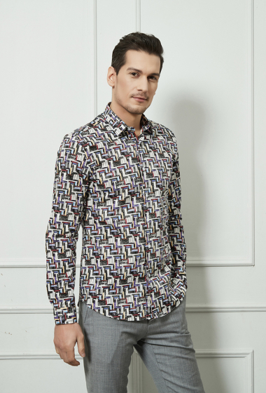 Großhändler Yves Enzo - Hemd STRETCH mit DIGITAL-Muster in Slim Fit