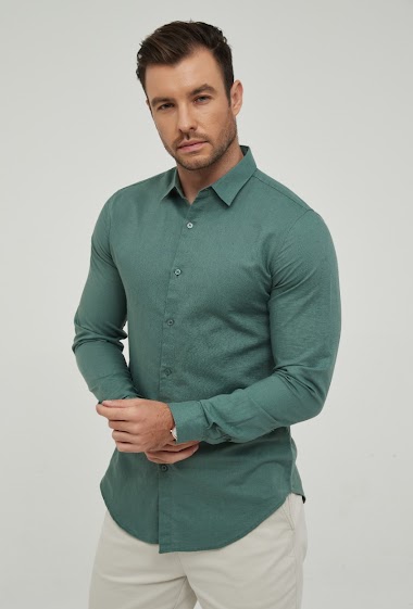 Wholesaler Yves Enzo - Green linen shirt comfort fit - LEO