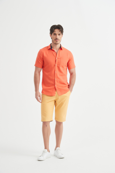 Wholesaler Yves Enzo - Slim fit linen short sleeve shirt