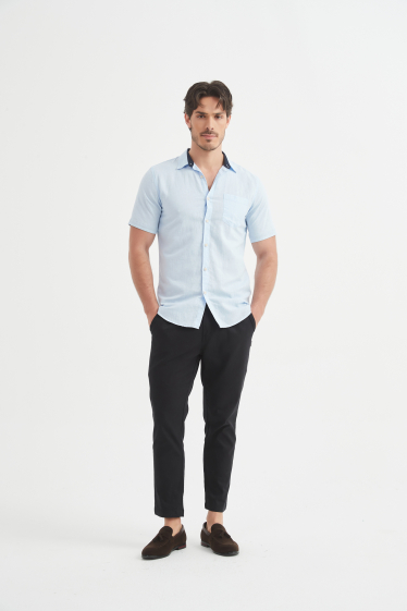 Großhändler Yves Enzo - Kurzärmeliges Hemd aus Leinen mit taillierter Passform