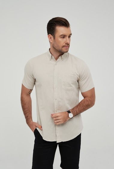 Wholesaler Yves Enzo - Beige linen sleeveless shirt comfort fit - STEPHANE