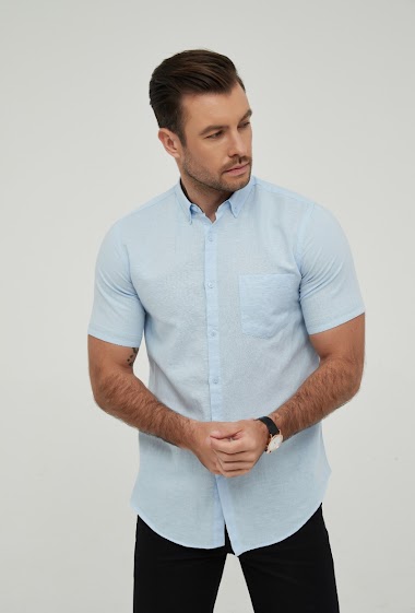 Wholesaler Yves Enzo - Sky blue linen sleeveless shirt comfort fit - STEPHANE