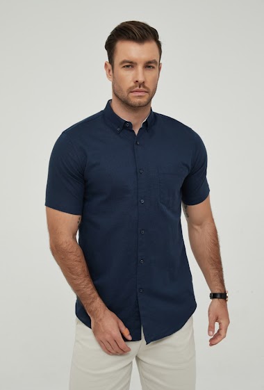 Wholesaler Yves Enzo - Navy blue linen sleeveless shirt comfort fit - STEPHANE